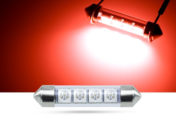 42mm 4x3-Chip SMD LED Soffitte Innenraumlicht, rot, SMD LED Soffitten, rot, LED Soffitten, Auto Innenraumlicht, LED Auto Innenraumbeleuchtung