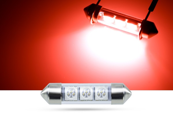 39mm 3x3-Chip SMD LED Soffitte Innenraumlicht, rot, SMD LED Soffitten, rot, LED Soffitten, Auto Innenraumlicht, LED Auto Innenraumbeleuchtung