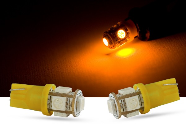 5er SMD LED, Glassockel T10 LEDW5W, orange, LED Blinker für 5W T10 WY5W, LED Blinker