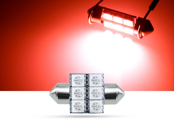32mm 6x3-Chip SMD LED Soffitte Innenraumlicht, rot, SMD LED Soffitten, rot, LED Soffitten, Auto Innenraumlicht, LED Auto Innenraumbeleuchtung