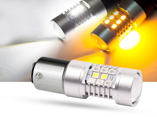 28er SMD LED, Bicolor, LEDP21/5W, Bay15d, weiss/orange, LED Rück-/  Bremslichter für 21/5W BAY15d P21/5W, LED Rücklicht, Bremslicht